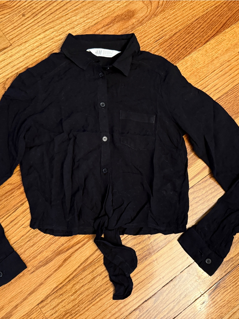 H&M Black Tie-Front textured Shirt